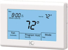 iO HVAC Controls - 41 to 122°F, Heat Pump (3 Heat, 2 Cool), Multi-Stage (2 Heat, 2 Cool), Digital Touchscreen Programmable Thermostat - 24 Volts, 1-1/4" Inside Depth x 3-3/4" Inside Height x 5-3/4" Inside Width, 2 Screw Mount, SPDT Switch - Eagle Tool & Supply