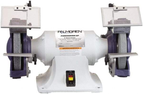Palmgren - 8" Wheel Diam x 1" Wheel Width, 1 hp Grinder - 5/8" Arbor Hole Diam, 1 Phase, 3,450 Max RPM, 115/230 Volts - Eagle Tool & Supply