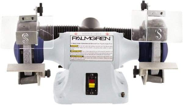 Palmgren - 6" Wheel Diam x 3/4" Wheel Width, 1/3 hp Grinder - 1/2" Arbor Hole Diam, 1 Phase, 3,450 Max RPM, 115/230 Volts - Eagle Tool & Supply