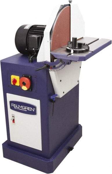 Palmgren - 20" Diam, 1,750 RPM, Three Phase Disc Sanding Machines - 22-11/16" Long Table x 8-1/2" Table Width, 27-3/4" Overall Length x 46-7/16" Overall Height - Eagle Tool & Supply