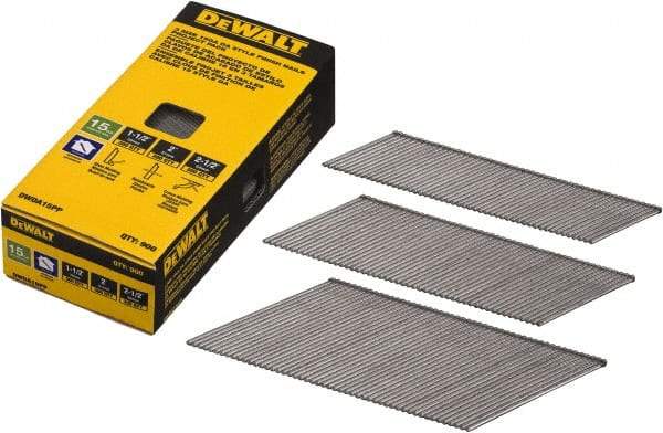 DeWALT - 15 Gauge 2-1/2" Long Finishing Nails for Power Nailers - Steel, Bright Finish, Smooth Shank, Angled Stick Collation, Round Head, Chisel Point - Eagle Tool & Supply