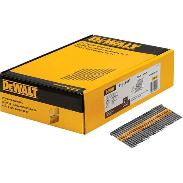 DeWALT - 9 Gauge 3" Long Framing Nails for Power Nailers - Steel, Bright Finish, Smooth Shank, Angled Stick Collation, Round Head - Eagle Tool & Supply