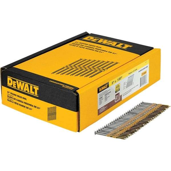 DeWALT - 11 Gauge 3" Long Framing Nails for Power Nailers - Steel, Galvanized Finish, Ring Shank, Angled Stick Collation, Round Head - Eagle Tool & Supply