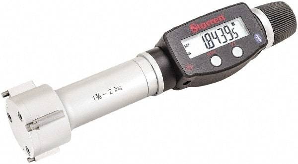 Starrett - 1-3/8" to 2", IP67, Carbide Face Electronic Inside Micrometer - 0.00005" Resolution, 0.00015" Accuracy, 3-1/16" Gage Depth - Eagle Tool & Supply