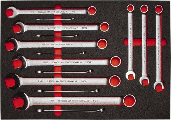 Proto - 15 Piece, 5/16" to 1-1/4", 12 Point Spline Combination Wrench Set - Inch Measurement Standard, Satin Finish, Comes in Roll Pouch - Eagle Tool & Supply