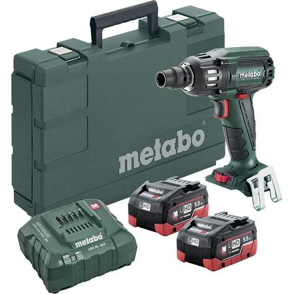 Metabo - 1/2" Drive 18 Volt Pistol Grip Cordless Impact Wrench & Ratchet - 2,150 RPM, 0 to 4,250 BPM, 295 Ft/Lb Torque, 2 Lithium-Ion Batteries Included - Eagle Tool & Supply