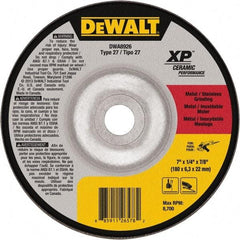 DeWALT - 24 Grit, 7" Wheel Diam, 7/8" Arbor Hole, Type 27 Depressed Center Wheel - Coarse/Medium Grade, Ceramic, N Hardness, 8,700 Max RPM - Eagle Tool & Supply