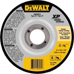 DeWALT - 24 Grit, 6" Wheel Diam, 7/8" Arbor Hole, Type 27 Depressed Center Wheel - Coarse/Medium Grade, Ceramic, N Hardness, 10,100 Max RPM - Eagle Tool & Supply