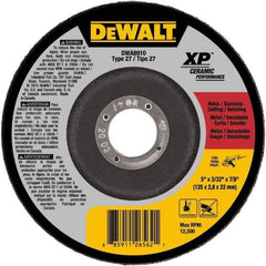 DeWALT - 24 Grit, 5" Wheel Diam, 7/8" Arbor Hole, Type 27 Depressed Center Wheel - Coarse/Medium Grade, Ceramic, N Hardness, 12,200 Max RPM - Eagle Tool & Supply