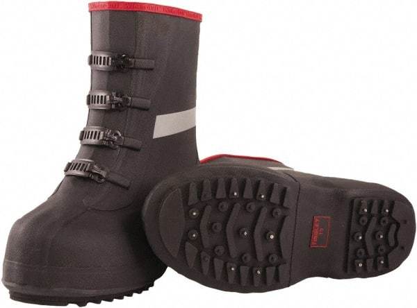 Tingley - Men's 8 (Women's 10) Traction Overboots - 12" High, Plain Toe, Cleated & Studded Sole, Rubber Upper, Black, 100% Liquid Proof, 4 Buckle - Eagle Tool & Supply