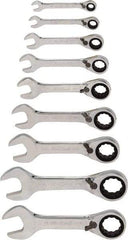 Blackhawk by Proto - 9 Piece, 1/4" to 3/4", Stubby Ratcheting Reversible Combination Wrench Set - Inch Measurement Standard, Chrome Finish, Comes in Case - Eagle Tool & Supply