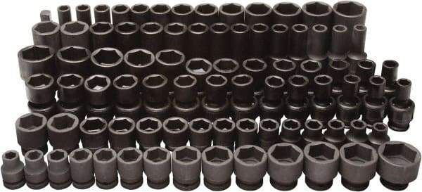 Blackhawk by Proto - 86 Piece 3/8" & 1/2" Drive Deep Well Impact Socket Set - 6 Points, 5/16" to 1" (7mm to 22mm) Range, Inch/Metric Measurement Standard - Eagle Tool & Supply