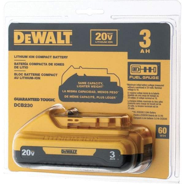 DeWALT - 20 Volt Lithium-Ion Power Tool Battery - 3 Ahr Capacity, 1 hr Charge Time, Series 20V Max - Eagle Tool & Supply