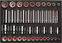 Proto - 65 Piece 1/2" Drive Chrome Finish Deep Well Socket Set - 8, 12 Points, 3/8" to 1-1/2" Range, Inch Measurement Standard - Eagle Tool & Supply