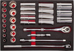 Proto - 30 Piece 1/2" Drive Chrome Finish Deep Well Socket Set - 12 Points, 3/8" to 1-1/4" Range, Inch Measurement Standard - Eagle Tool & Supply