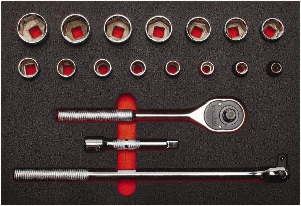 Proto - 18 Piece 1/2" Drive Chrome Finish Socket Set - 6 Points, 3/8" to 1-1/4" Range, Inch Measurement Standard - Eagle Tool & Supply