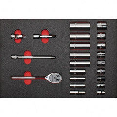 Proto - 22 Piece 3/8" Drive Chrome Finish Deep Well Socket Set - 12 Points, 3/8" to 7/8" Range, Inch Measurement Standard - Eagle Tool & Supply