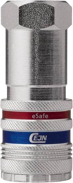 CEJN - 3/8 Female NPT Industrial Pneumatic Hose Safety Coupler - Steel/Brass, 1/2" Body Diam - Eagle Tool & Supply