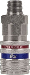CEJN - Male NPT Industrial Pneumatic Hose Safety Coupler - Steel/Brass, 1/2" Body Diam, 3/8" Hose ID - Eagle Tool & Supply