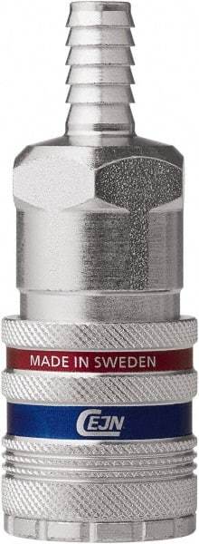 CEJN - Hose Barb Industrial Pneumatic Hose Safety Coupler - Steel/Brass, 1/2" Body Diam, 3/8" Hose ID - Eagle Tool & Supply