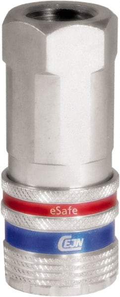 CEJN - 3/8 Female NPT Industrial Pneumatic Hose Safety Coupler - Steel/Brass, 3/8" Body Diam - Eagle Tool & Supply