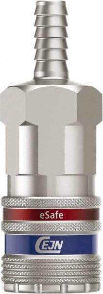 CEJN - Hose Barb Industrial Pneumatic Hose Safety Coupler - Steel/Brass, 3/8" Body Diam, 1/2" Hose ID - Eagle Tool & Supply