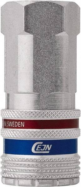 CEJN - 3/8 Female NPT European High Flow Pneumatic Hose Safety Coupler - Steel/Brass, 3/8" Body Diam - Eagle Tool & Supply