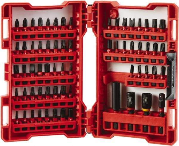 Milwaukee Tool - 65 Piece, Magnetic Bit Holder - 5/64 to 1/4" Hex, #1 to #3, Drilling/Screwdriving Utility Accessory Set Kit, 1/4" Hex Drive, Phillips, Slotted, Torx, Square Point - Eagle Tool & Supply