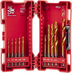 Milwaukee Tool - 1/8 to 3/8", 135° Point, TiN Finish, Titanium Hex Shank Drill Bit Set - Eagle Tool & Supply