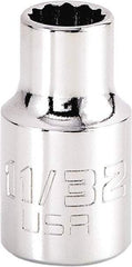 Proto - 11/32", 3/8" Drive, Intermediate Hand Socket - 12 Points, 1-15/64" OAL, Steel, Full Polish Finish - Eagle Tool & Supply