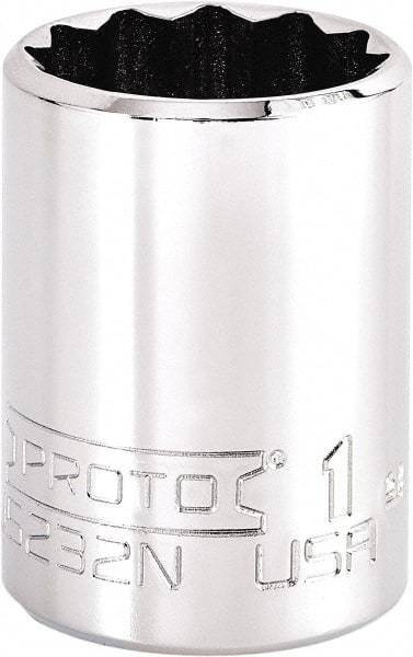 Proto - 1", 3/8" Drive, Intermediate Hand Socket - 12 Points, 1-47/64" OAL, Steel, Full Polish Finish - Eagle Tool & Supply