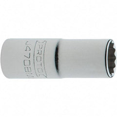 Proto - 1/4" Drive, Intermediate Hand Socket - 12 Points, 1-17/64" OAL, Steel, Full Polish Finish - Eagle Tool & Supply