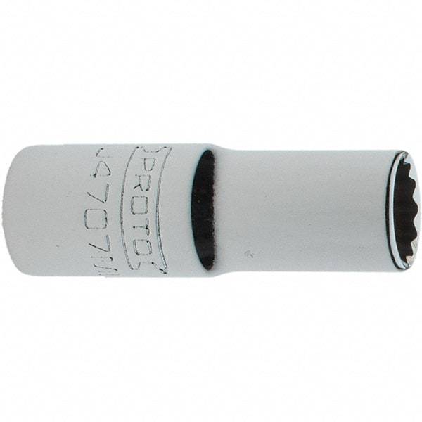 Proto - 1/4" Drive, Intermediate Hand Socket - 12 Points, 1-17/64" OAL, Steel, Full Polish Finish - Eagle Tool & Supply