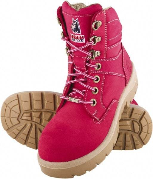 Steel Blue - Women's Wide Width Steel Work Boot - Pink, Leather Upper, Nitrile Rubber Outsole, 6" High, Lace-Up - Eagle Tool & Supply