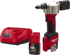 Milwaukee Tool - All up to 3/16" Closed End Rivet Capacity , 2,000 Lb Pull Force Cordless Electric Riveter - 0.8" Stroke Length, 12 Volt, Mandrel Collection, (2) 48-11-2401 Batteries Included - Eagle Tool & Supply