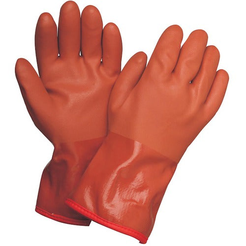 Medium Gloves-Powercoat 12″ Double Dipped PVC With Thermal Fleece Lining And Rough Grip Orange - Eagle Tool & Supply