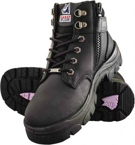 Steel Blue - Women's Wide Width Steel Industrial Hiker - Black, Leather Upper, TPU Outsole, 5" High, Side Zip, Lace-Up - Eagle Tool & Supply