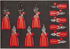 Proto - 12 Piece, 1/4 to 5-7/8" Bore, 1/4 to 5-7/8" Shaft, Convertible Retaining Ring Pliers Set - 0.038 to 0.09" Tip Diam Range, Comes in 23 x 16 Foam Insert - Eagle Tool & Supply