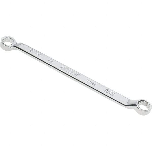 Proto - 1/2" x 9/16" 12 Point Box Wrench - Double End, 53/64" Head Diam x 3/4" Head Thickness, 8-7/8" OAL, Steel, Polished Finish, 15° Offset - Eagle Tool & Supply