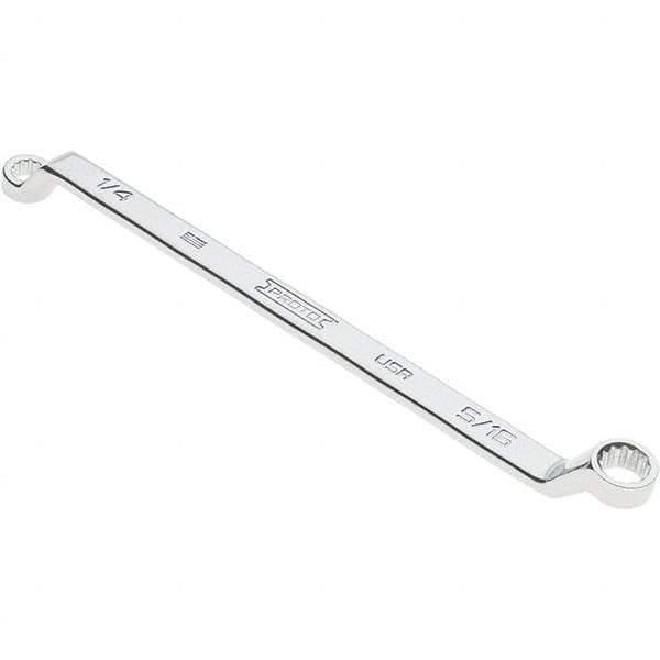 Proto - 1/4" x 5/16" 12 Point Box Wrench - Double End, 13/32" Head Diam x 15/32" Head Thickness, 6-19/32" OAL, Steel, Polished Finish, 15° Offset - Eagle Tool & Supply