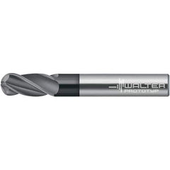 Walter-Prototyp - 9mm Diam, 19mm LOC, 2 Flute Solid Carbide Ball End Mill - TiAlN Finish, 100mm OAL, 10mm Shank Diam - Eagle Tool & Supply