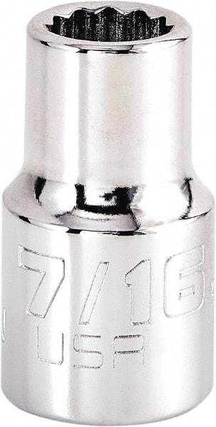 Proto - 7/16", 1/2" Drive, Standard Hand Socket - 12 Points, 1-17/32" OAL, Steel, Chrome Finish - Eagle Tool & Supply