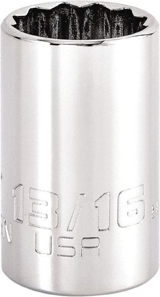 Proto - 13/16", 1/2" Drive, Standard Hand Socket - 12 Points, 1-3/4" OAL, Steel, Chrome Finish - Eagle Tool & Supply