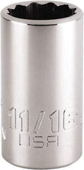 Proto - 11/16", 1/2" Drive, Standard Hand Socket - 12 Points, 1-47/64" OAL, Steel, Chrome Finish - Eagle Tool & Supply