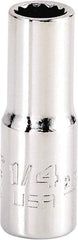 Proto - 1/4", 1/4" Drive, Standard Hand Socket - 12 Points, 1-15/64" OAL, Steel, Chrome Finish - Eagle Tool & Supply