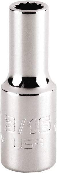 Proto - 3/16", 1/4" Drive, Standard Hand Socket - 12 Points, 1-15/64" OAL, Steel, Chrome Finish - Eagle Tool & Supply