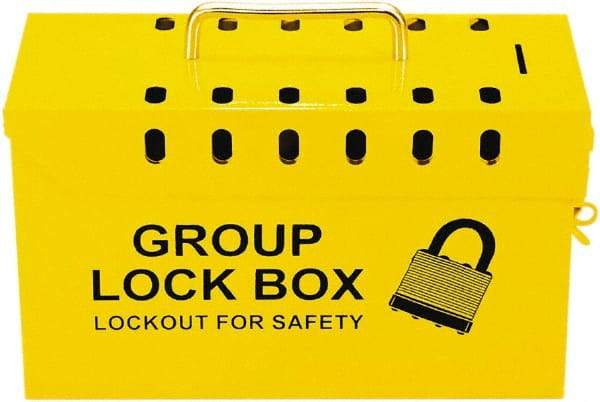 NMC - 10" Deep x 4" Wide x 6" High, Portable Group Lockout Box - Yellow, 13 Padlocks - Eagle Tool & Supply