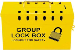 NMC - 10" Deep x 4" Wide x 6" High, Portable Group Lockout Box - Yellow, 13 Padlocks - Eagle Tool & Supply