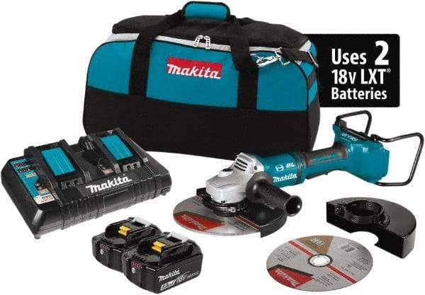 Makita - 9" Wheel Diam, 6,000 RPM, Cordless Angle & Disc Grinder - 5/8-11 Spindle, 18 Volts - Eagle Tool & Supply