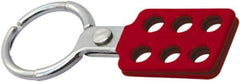 NMC - Single Jaw, 1-1/2" Jaw Diam, 6 PadLocks, Red Vinyl Insulation Aluminum Lockout Hasp - Scissor Action, 4-3/8" Long x 1-1/2" Wide, Red - Eagle Tool & Supply